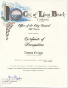 Recognition from Councilwoman Schipske for service to Long Beach Lifeguard Association