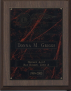 Recognition plaque for service as Lions Multiple District 4L-2 Bay Region Zone A Chairman